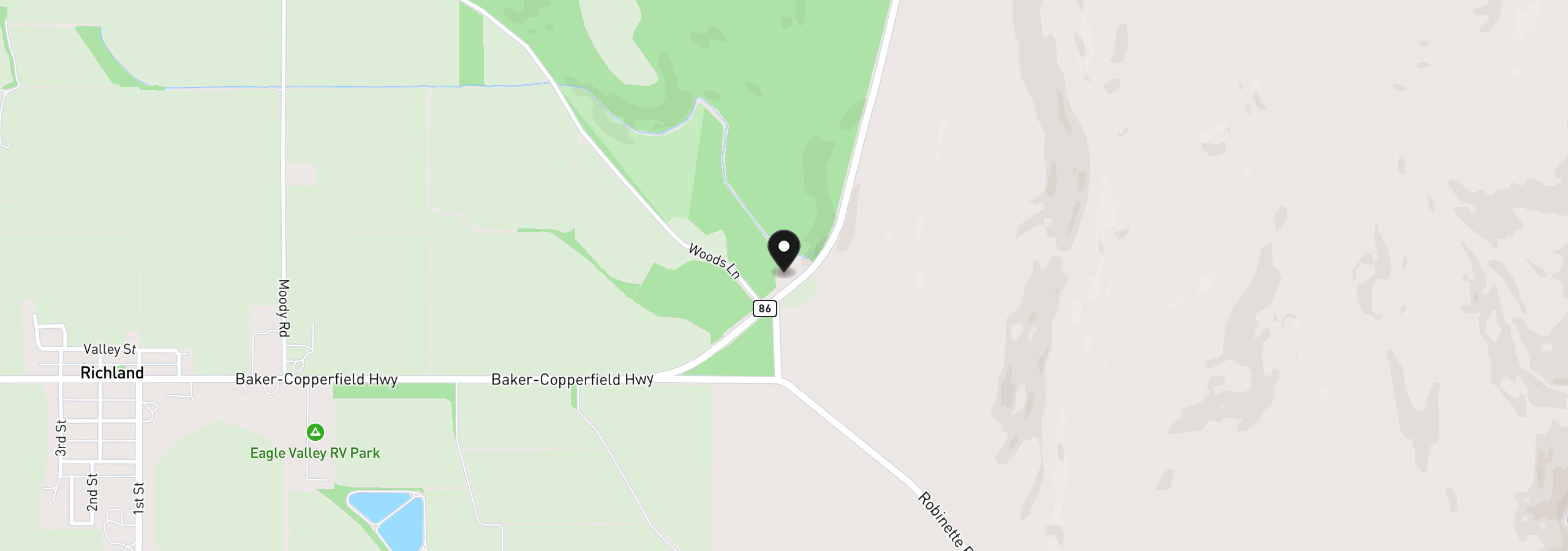 Map showing the location of 37102 Woods Ln, Richland, OR 97870