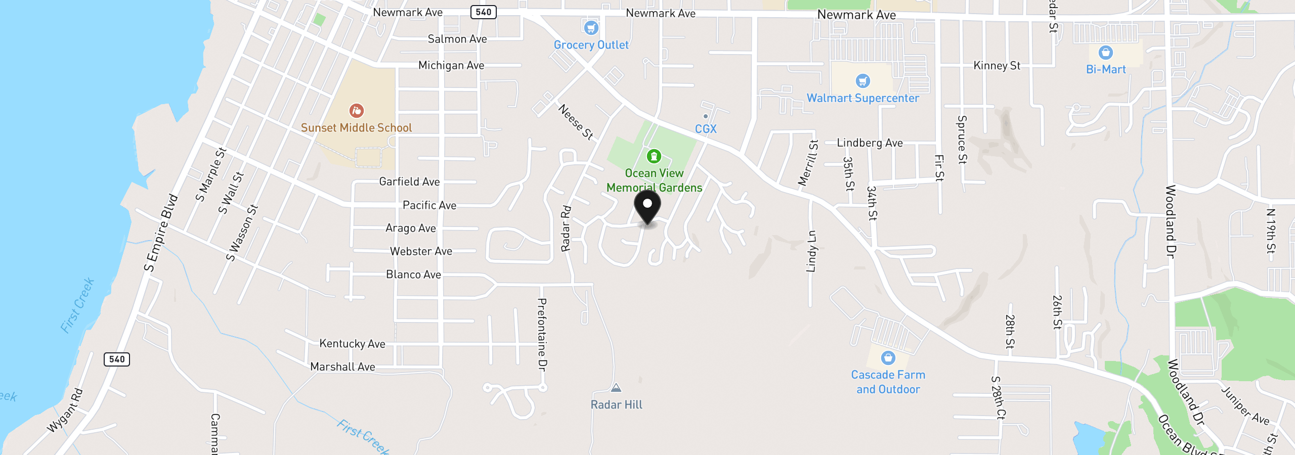 Map showing the location of 1445 Village Pines Ave, Coos Bay, OR 97420