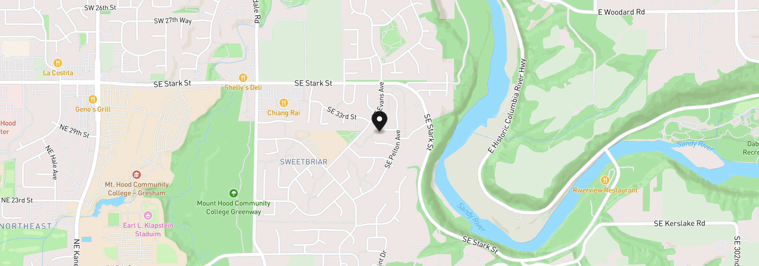 Map showing the location of 1150 SE 34th Cir, Troutdale, OR 97060