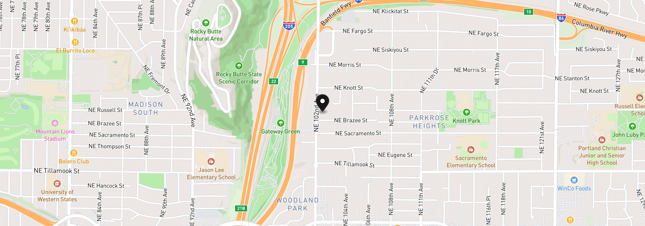 Map showing the location of 2514 NE 102nd Ave, Portland, OR 97220