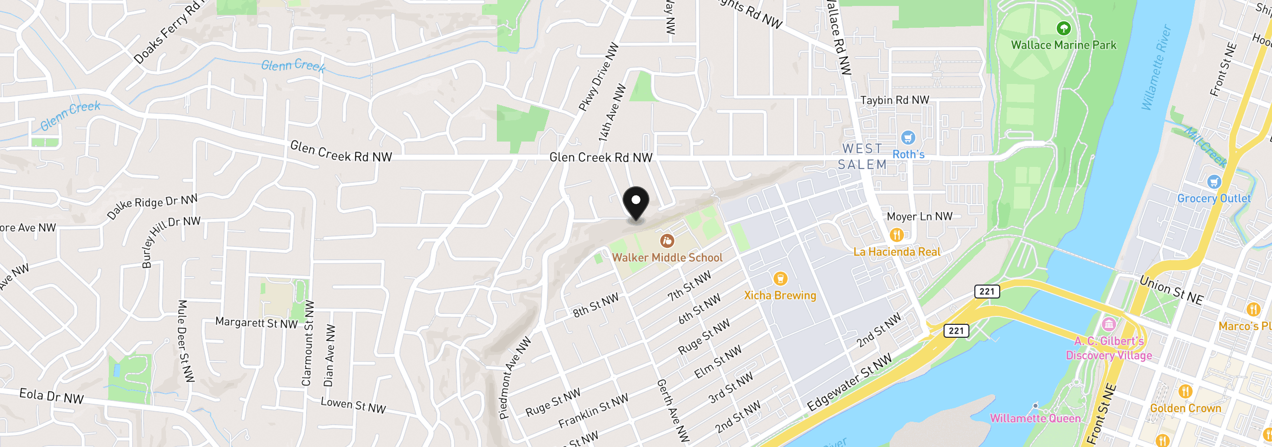 Map showing the location of 1280 Westwood Dr, Salem, OR 97304