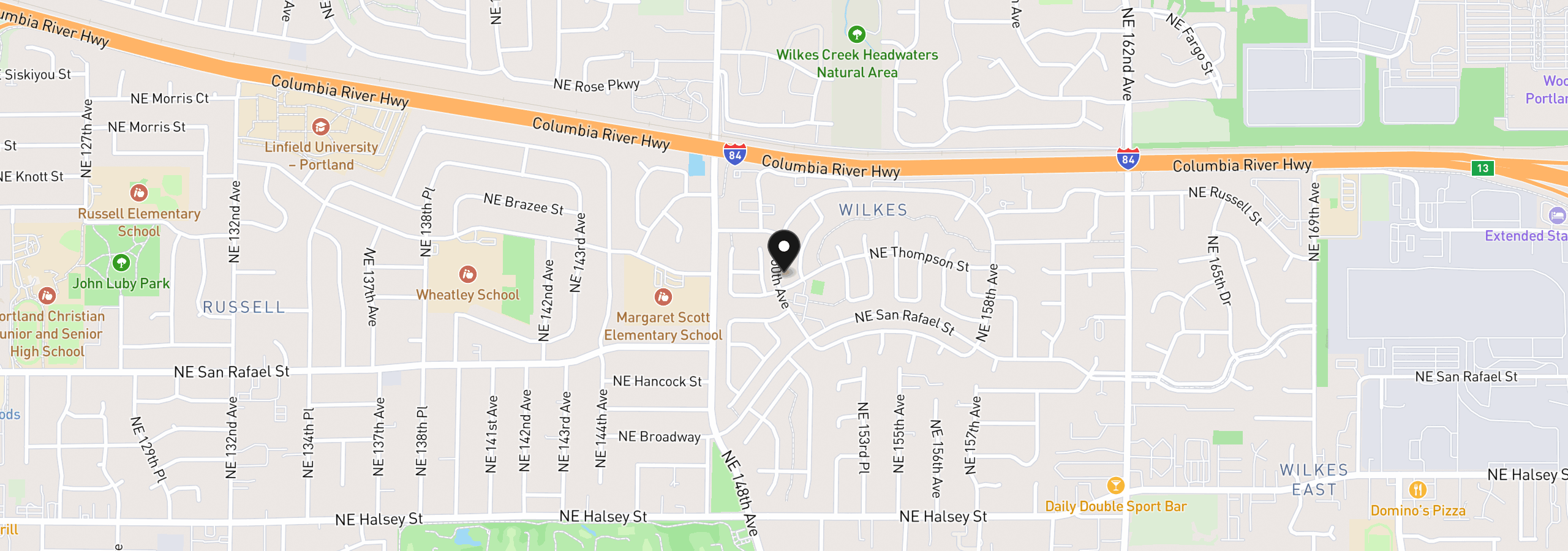 Map showing the location of 2306 NE 150th Ave, Portland, OR 97230