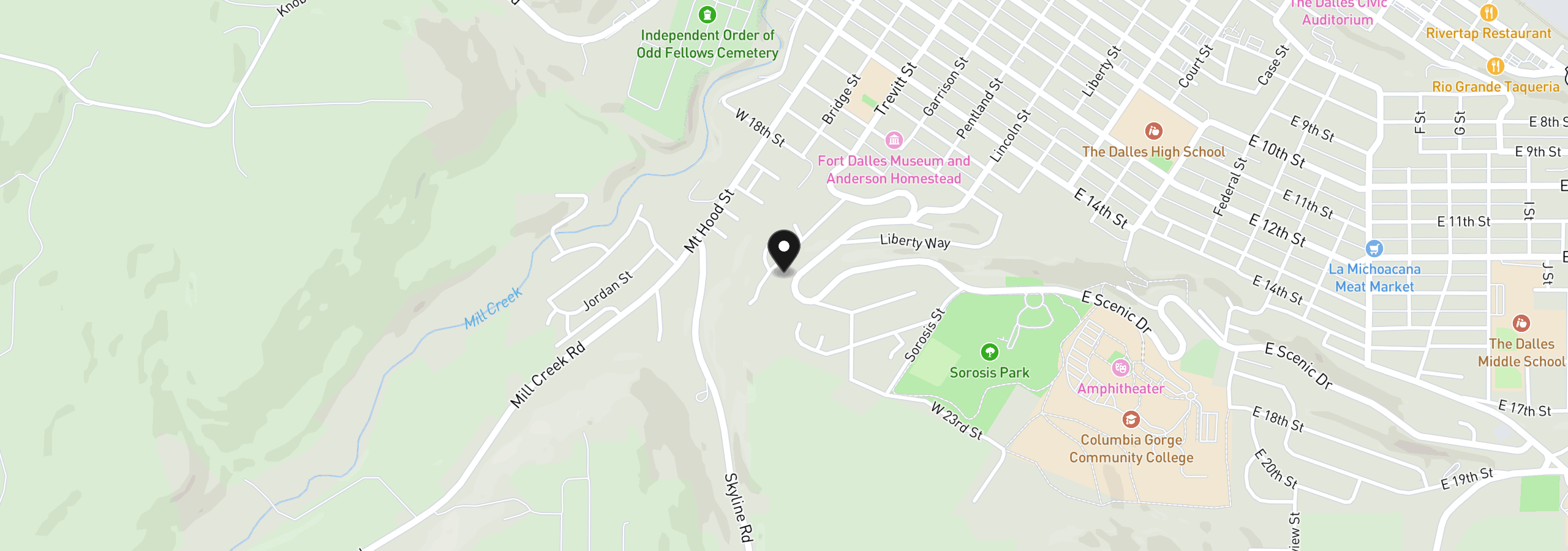 Map showing the location of 2114 Garrison St, The Dalles, OR 97058
