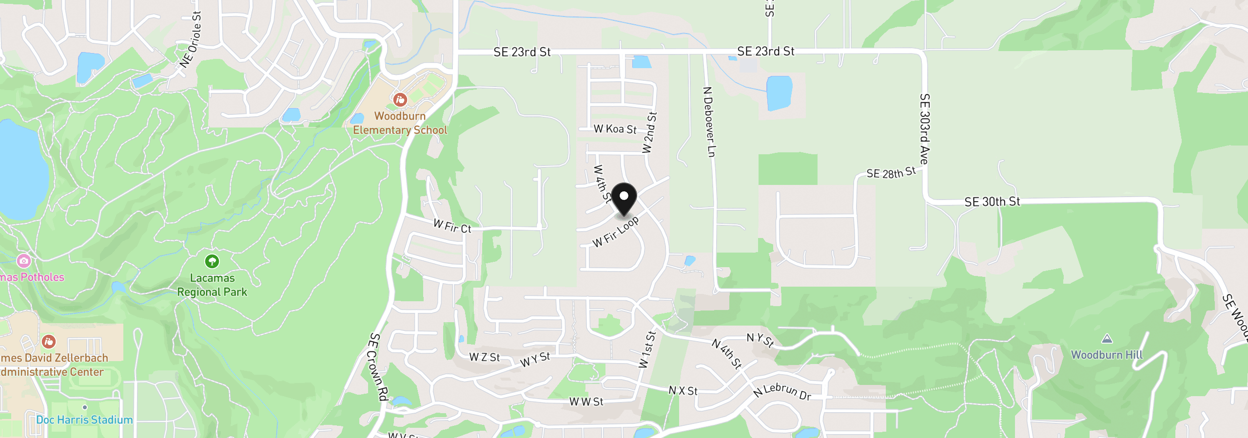 Map showing the location of 309 W Fir Loop, Washougal, Wa 98671
