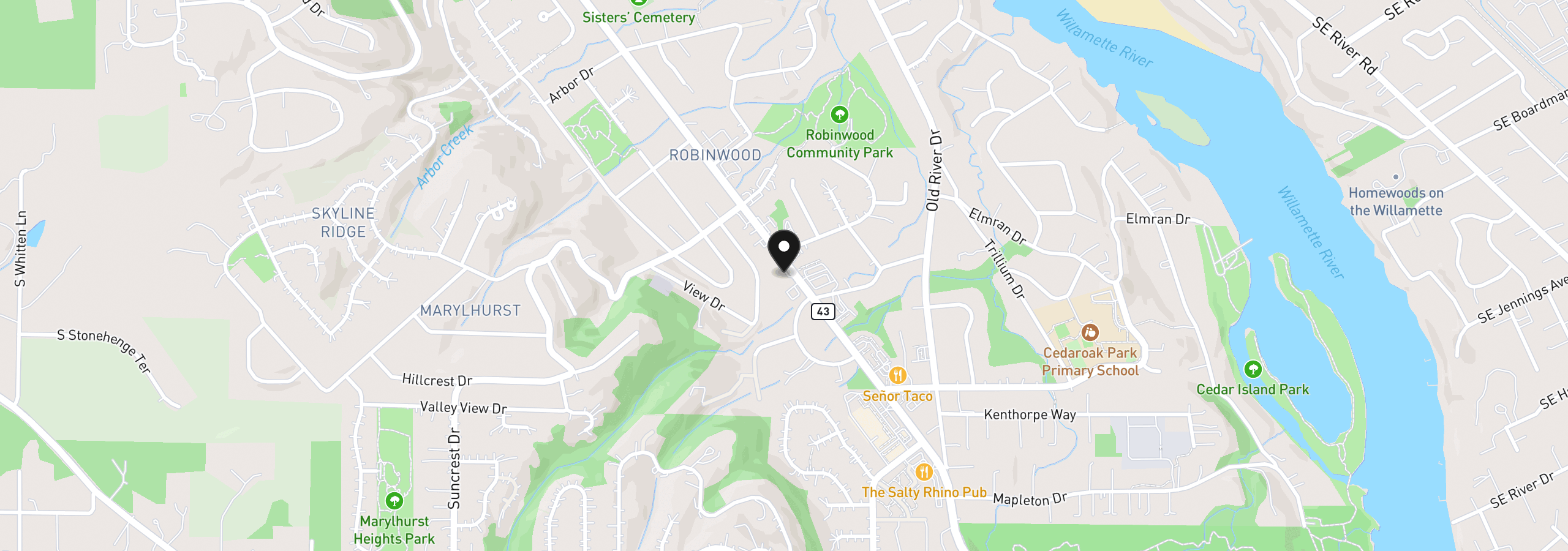 Map showing the location of 18711 Willamette Dr, West Linn, OR 97068