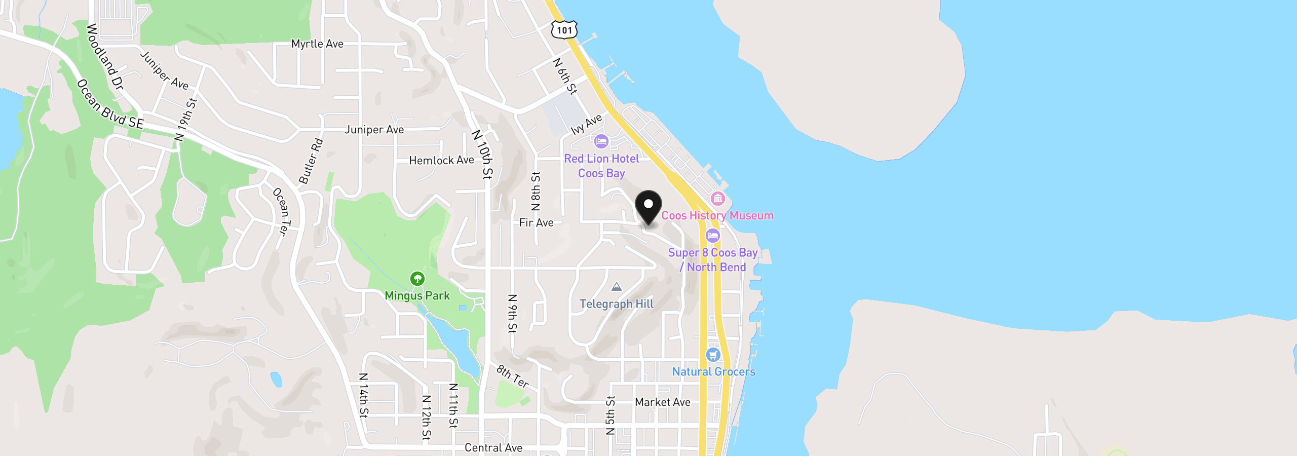 Map showing the location of 380 N 2nd Ct, Coos Bay, OR 97420