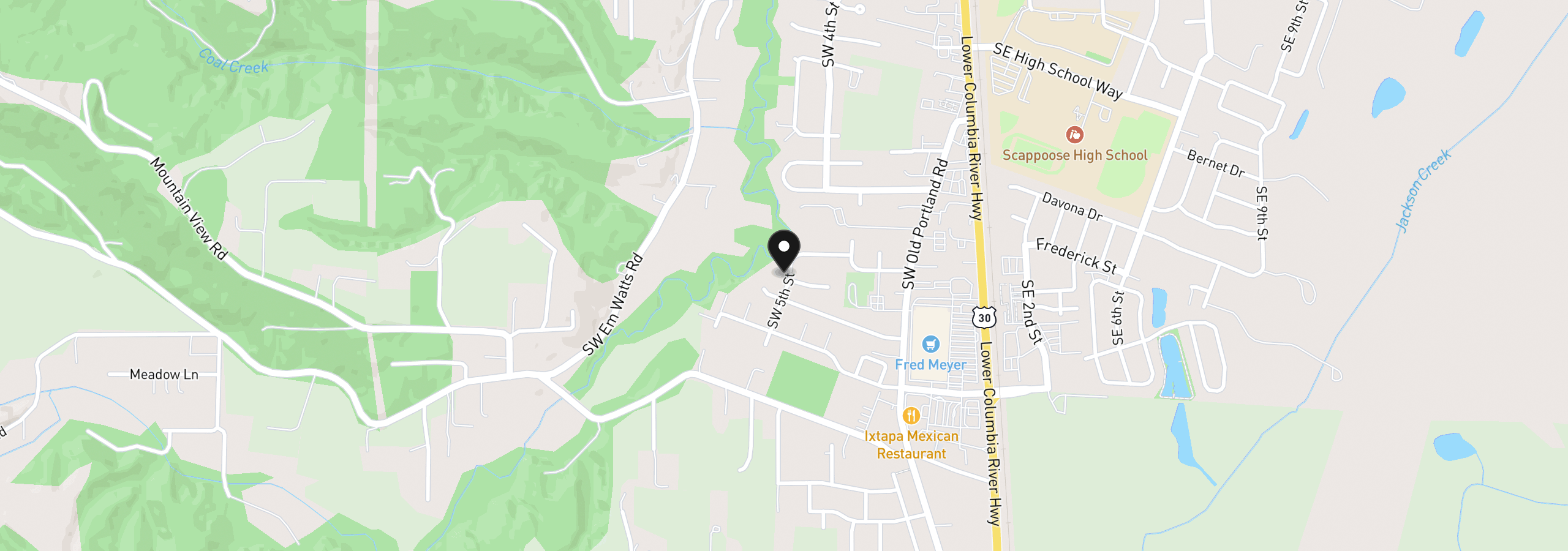 Map showing the location of 51607 SW 5th St, Scappoose, OR 97056