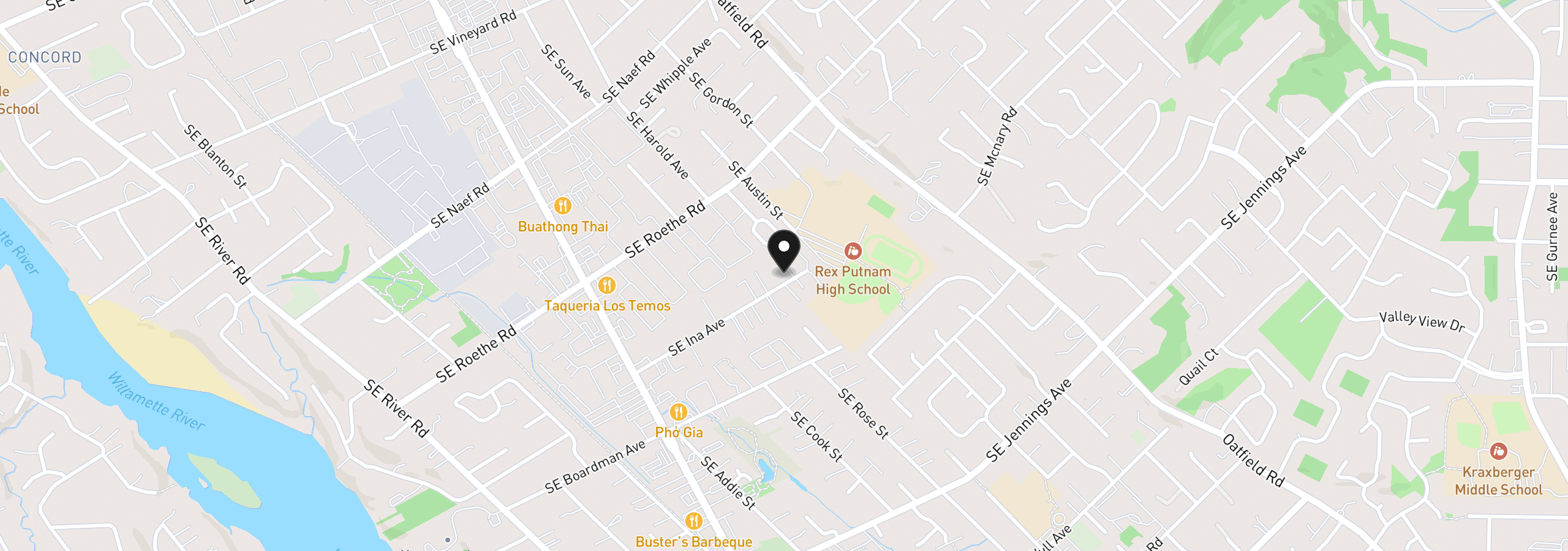 Map showing the location of 4995 SE Ina Ave, Milwaukie, OR 97267