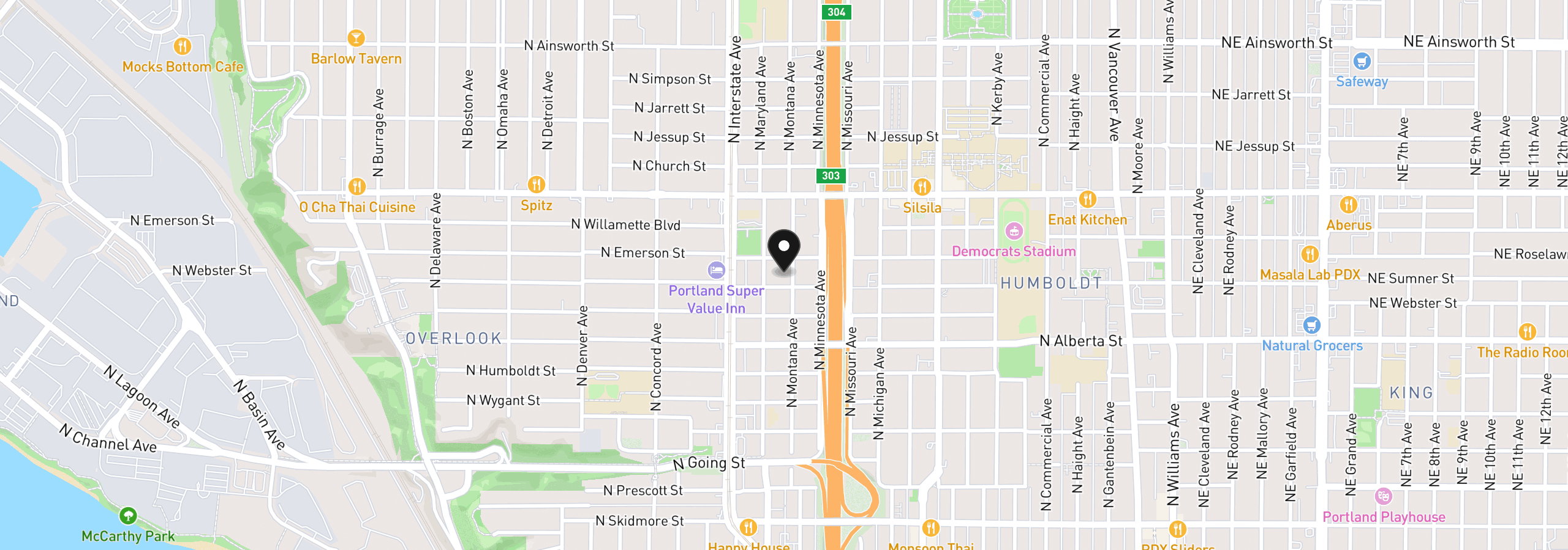 Map showing the location of 5213 N Montana Ave, Portland, OR 97217
