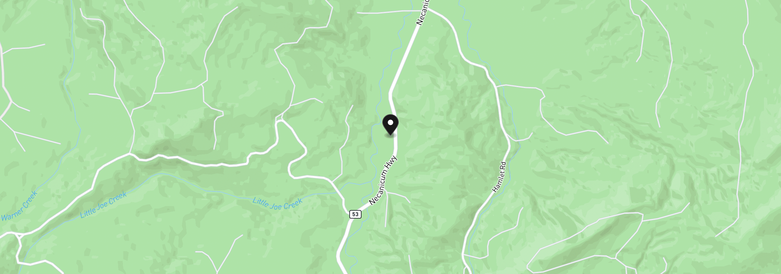 Map showing the location of Highway 53, Seaside, OR 97138
