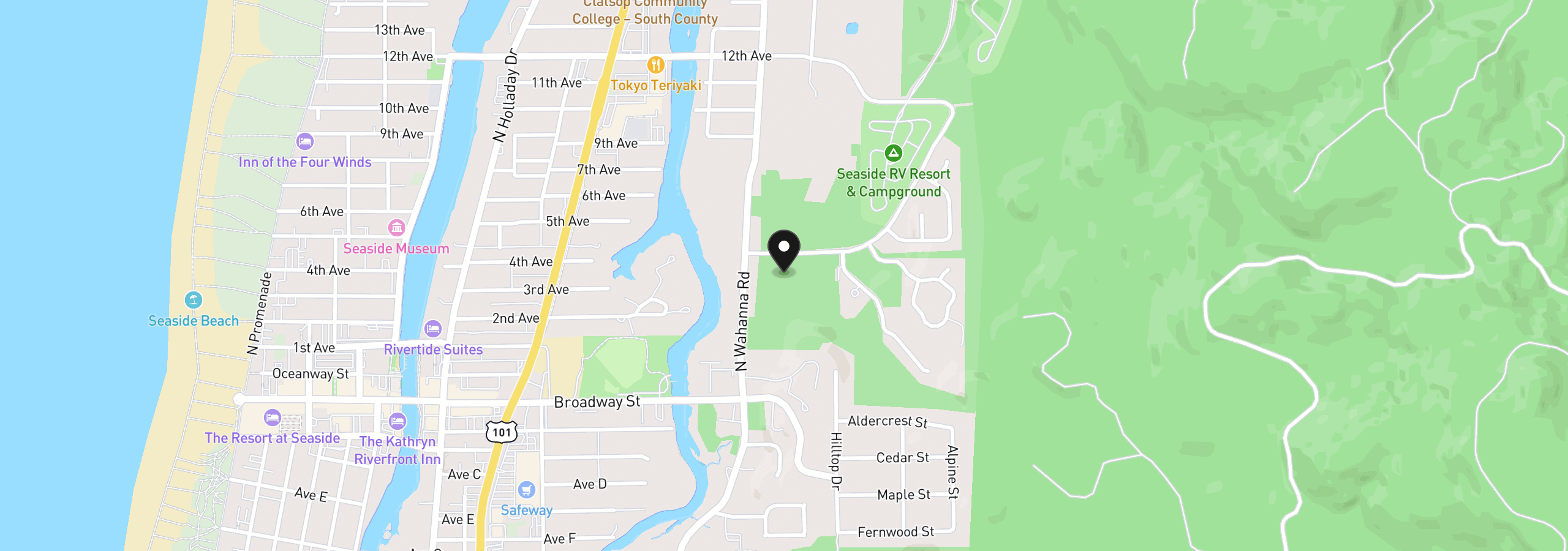 Map showing the location of N Wahanna Rd, Seaside, OR 97138