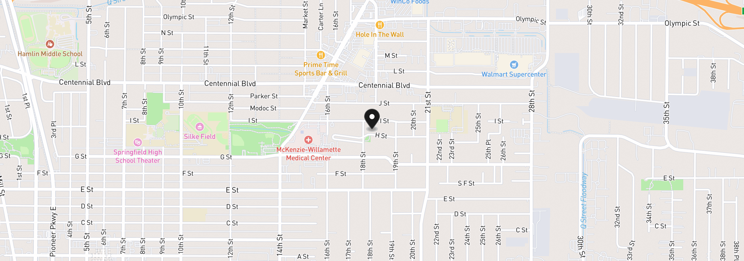 Map showing the location of 1828 H St, Springfield, OR 97477