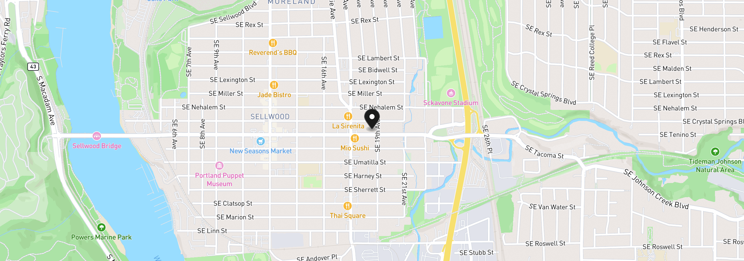 Map showing the location of 1865 SE Tacoma St 3, Portland, OR 97202