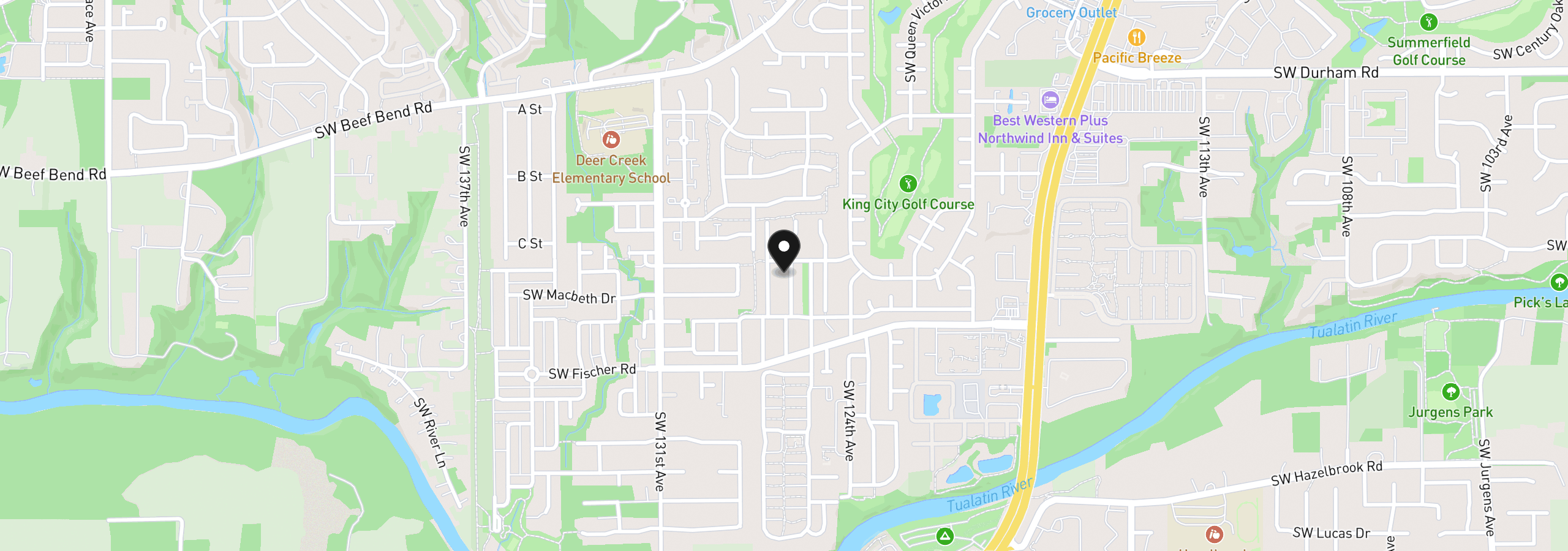 Map showing the location of 16663 SW Monterey Ln, Portland, OR 97224