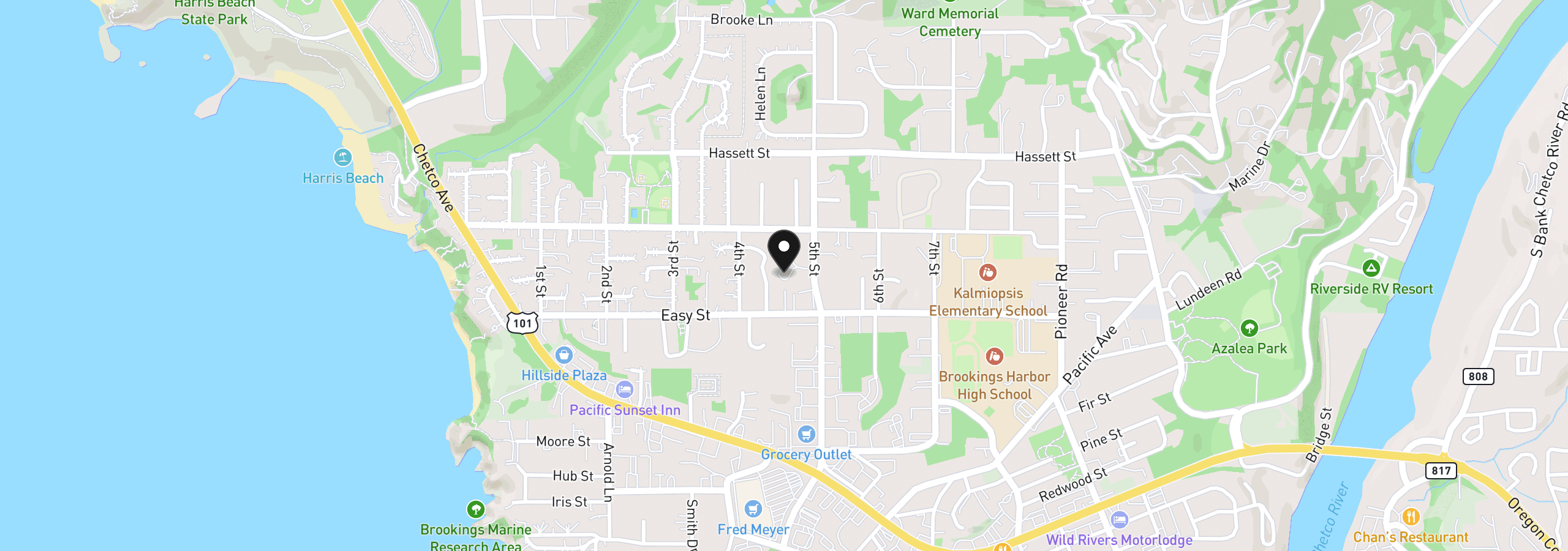 Map showing the location of 905 Barbra Ln, Brookings, OR 97415
