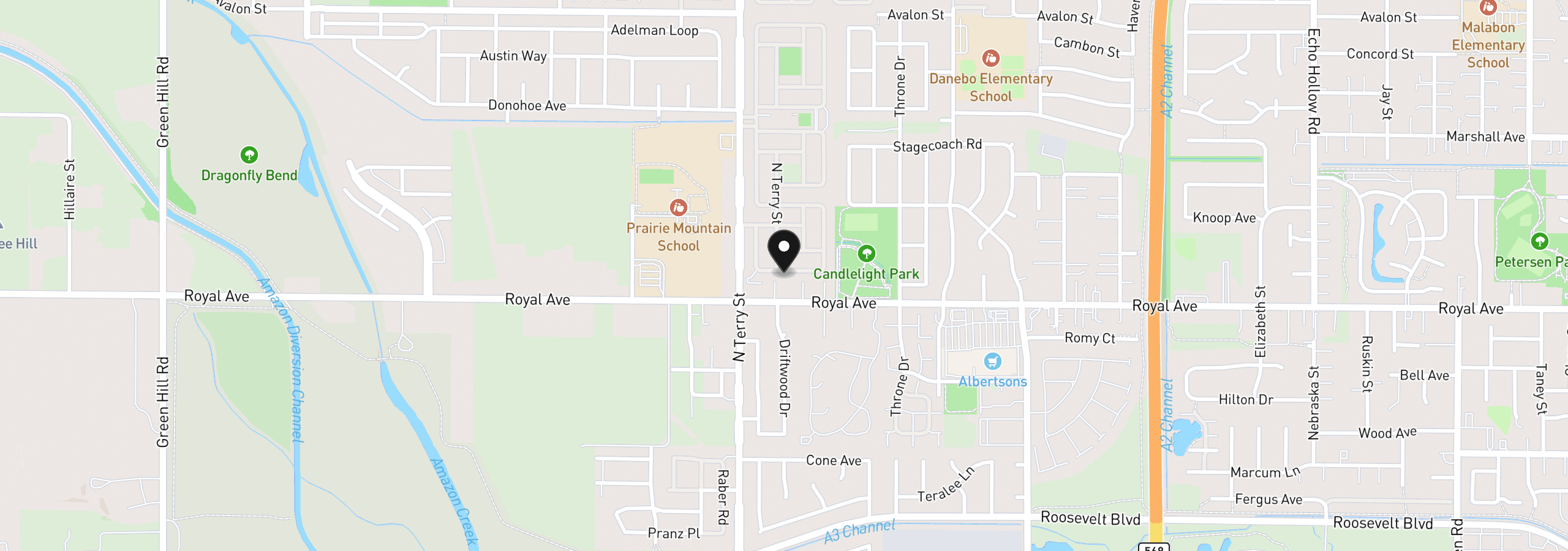 Map showing the location of 1199 N Terry St 140, Eugene, OR 97402