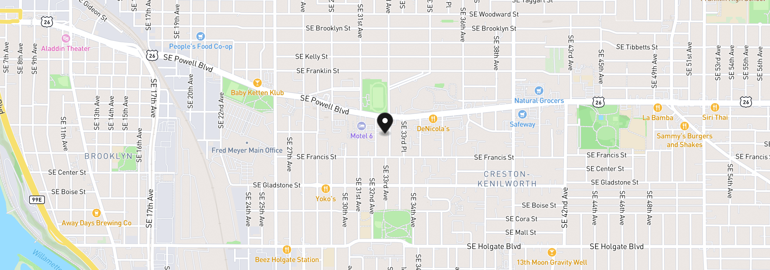Map showing the location of 3701 SE 33rd Ave, Portland, OR 97202