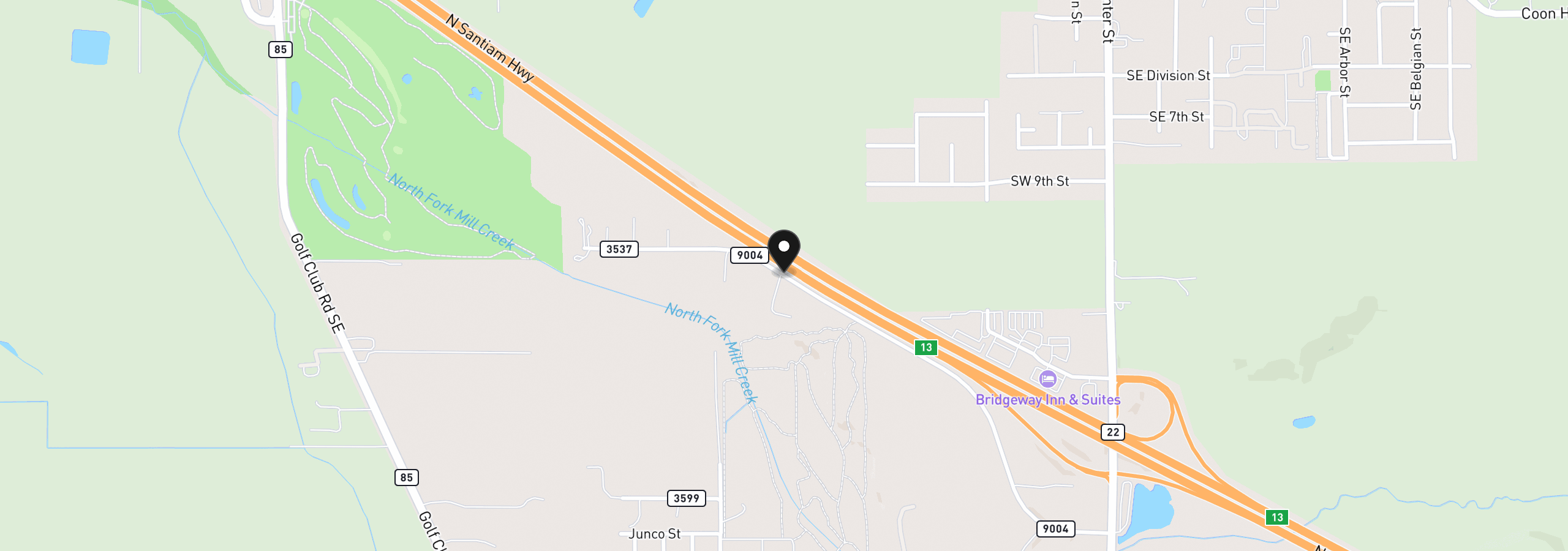 Map showing the location of Golf Ln, Sublimity, OR 97385