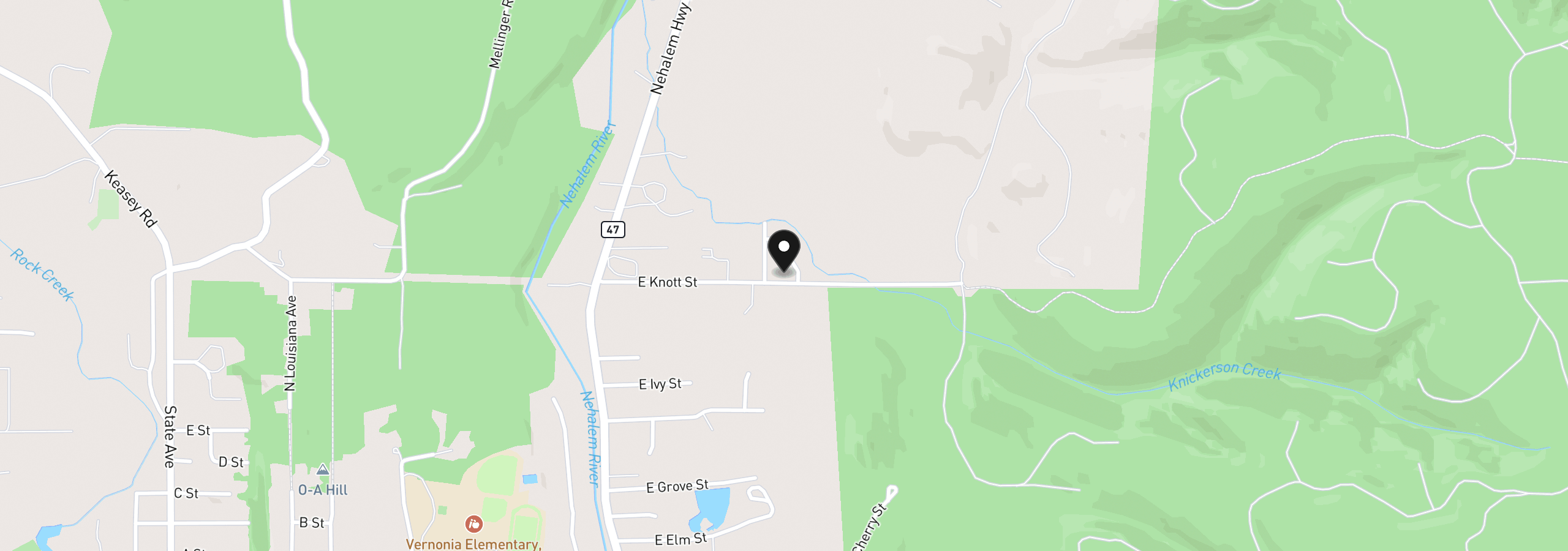 Map showing the location of 1400 E Knott St, Vernonia, OR 97064