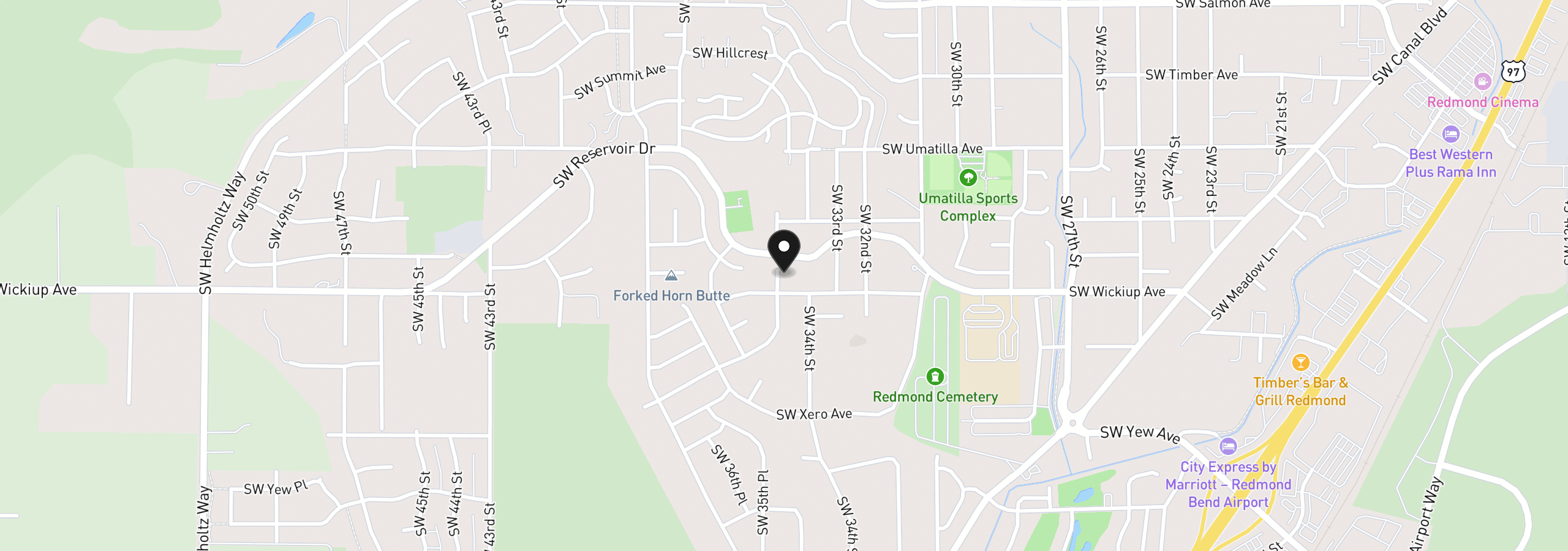 Map showing the location of 3060 SW 35th Ct, Redmond, OR 97756