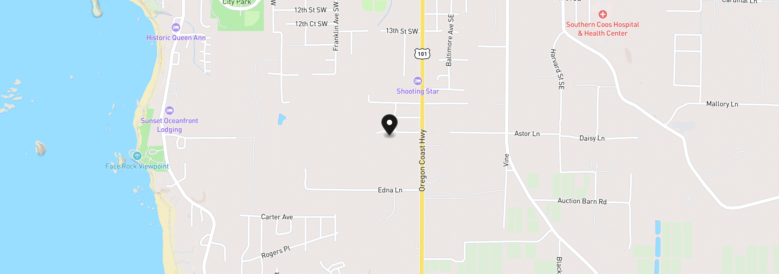 Map showing the location of 0 Allegheny Rd, Bandon, OR 97411