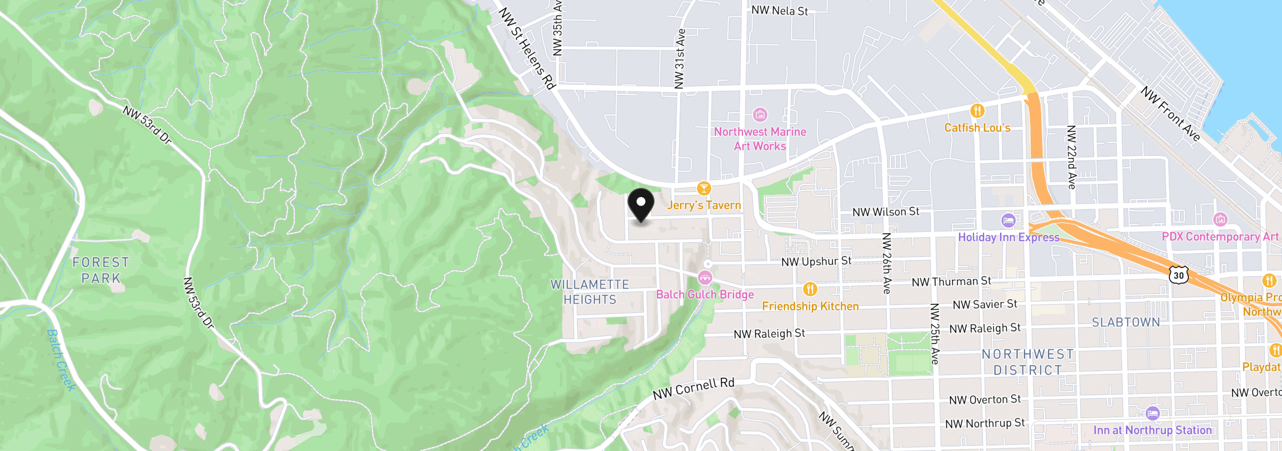 Map showing the location of 3212 NW Wilson St, Portland, OR 97210