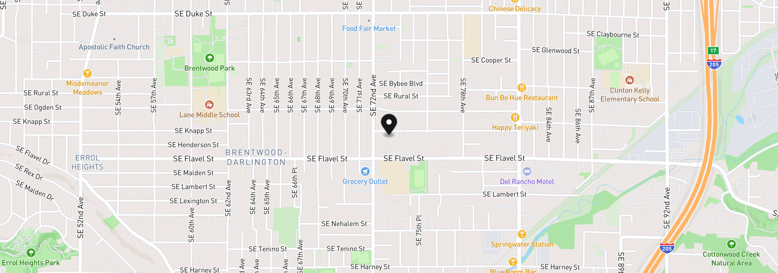 Map showing the location of 7242 SE Henderson St 3, Portland, OR 97206