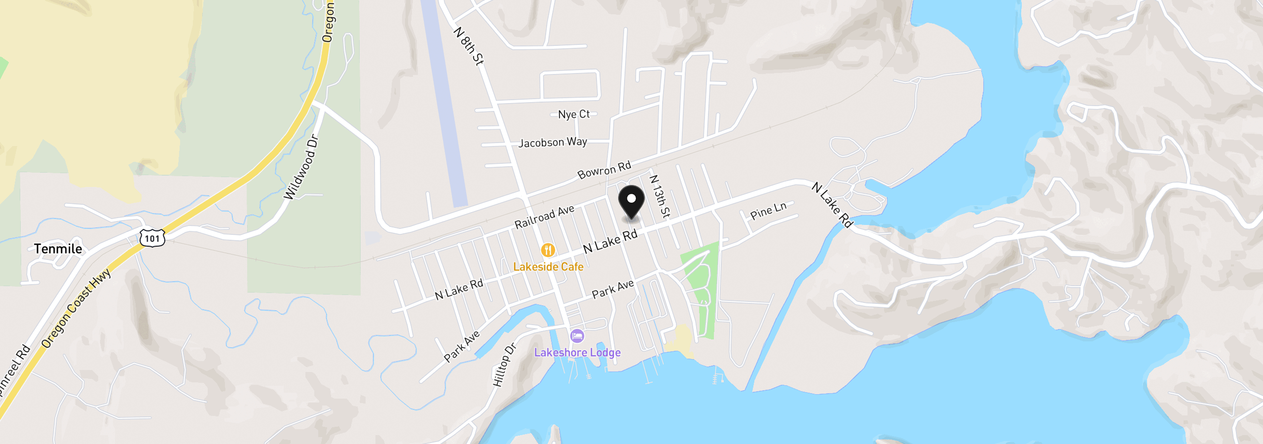 Map showing the location of 115 N 12th St, Lakeside, OR 97449