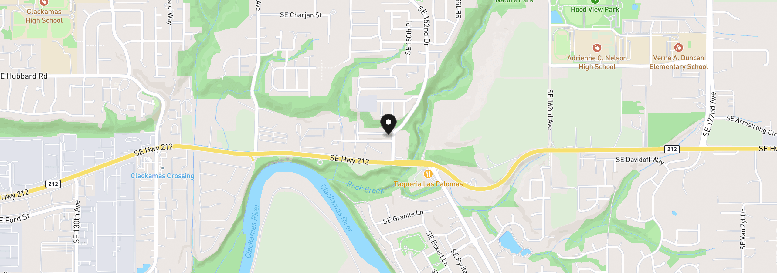 Map showing the location of 15184 SE Dayspring Ln, Clackamas, OR 97015