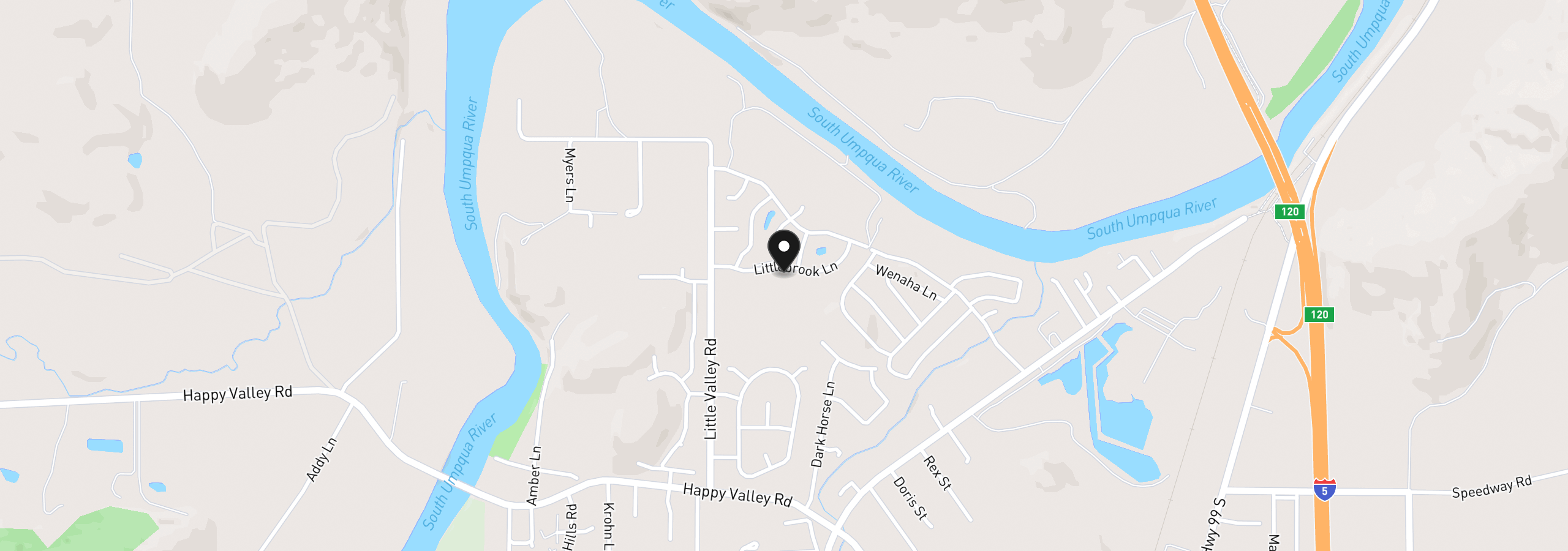 Map showing the location of 235 Littlebrook Ln, Roseburg, OR 97471