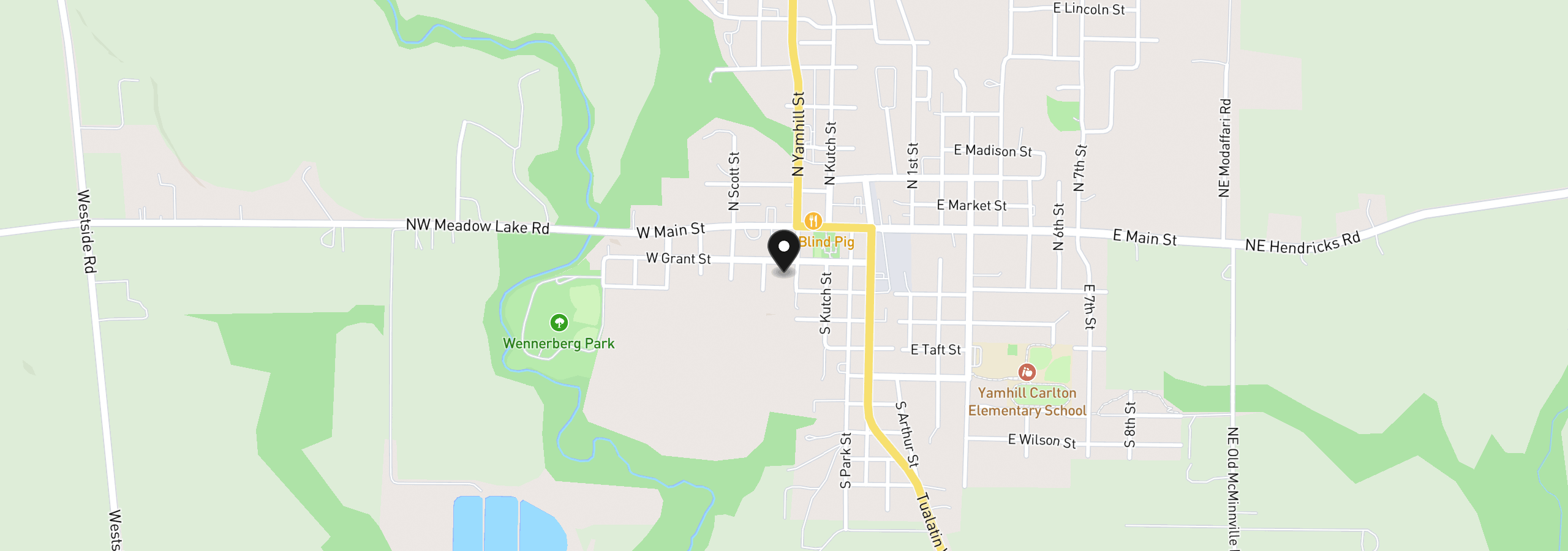 Map showing the location of 420 W Grant St, Carlton, OR 97111