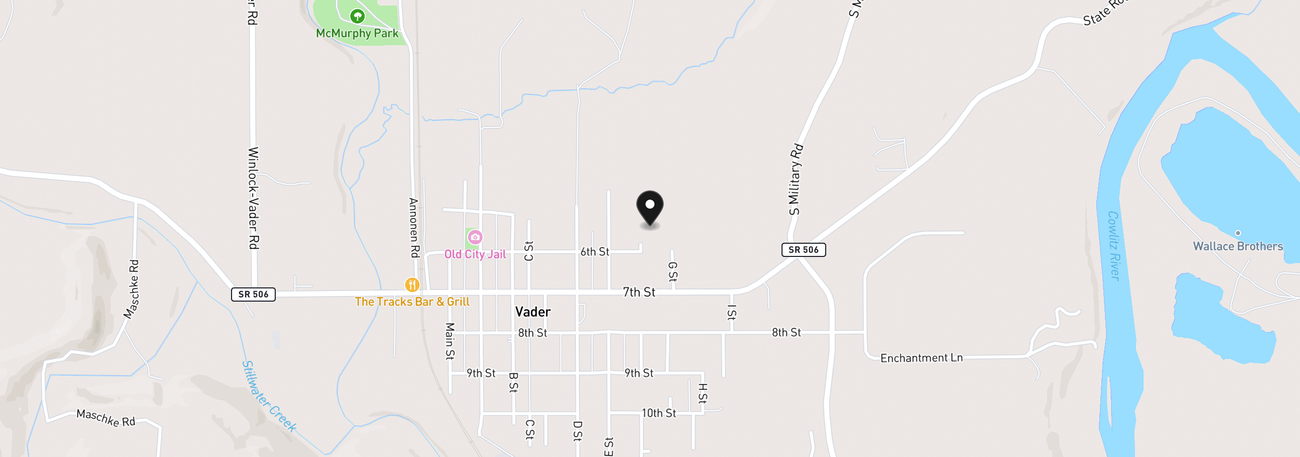 Map showing the location of 505 F St, Vader, Wa 98593
