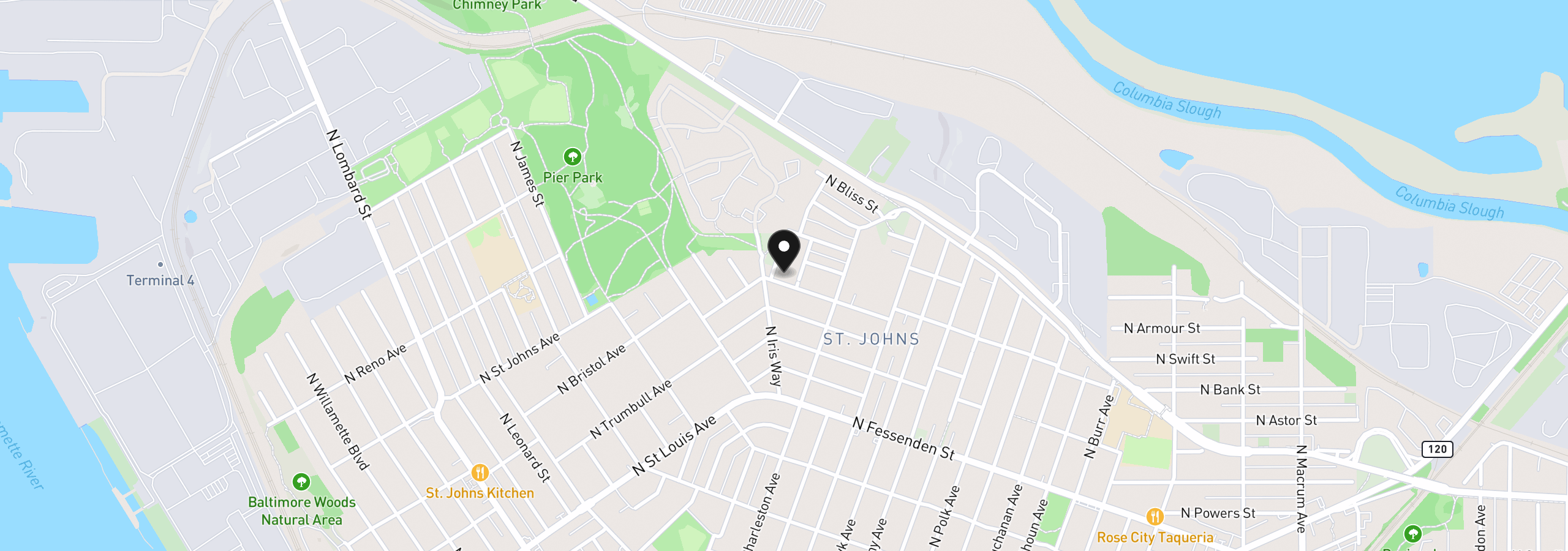 Map showing the location of 8425 N Swenson St, Portland, OR 97203