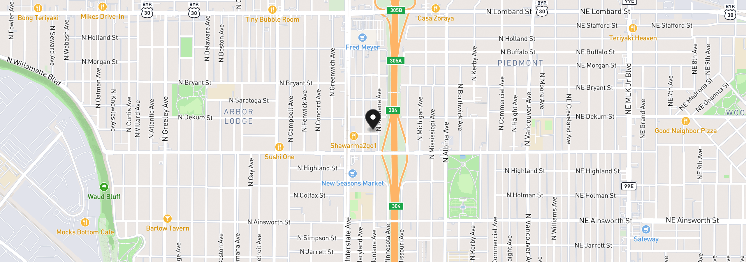 Map showing the location of 6605 N Montana Ave, Portland, OR 97217