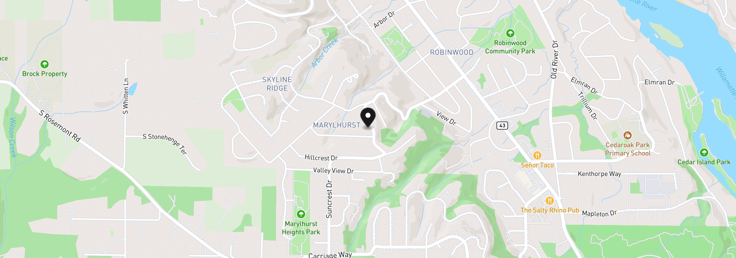 Map showing the location of 2665 Hillcrest Dr, West Linn, OR 97068