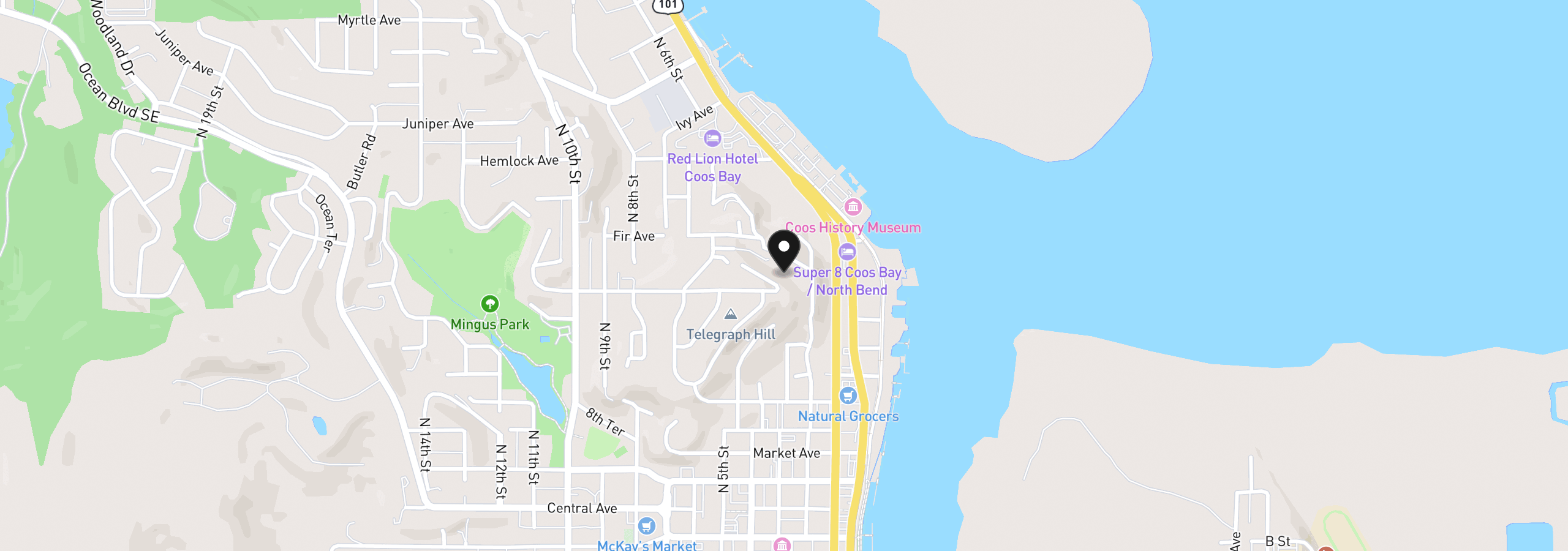 Map showing the location of 290 N 3rd Ct 1, Coos Bay, OR 97420
