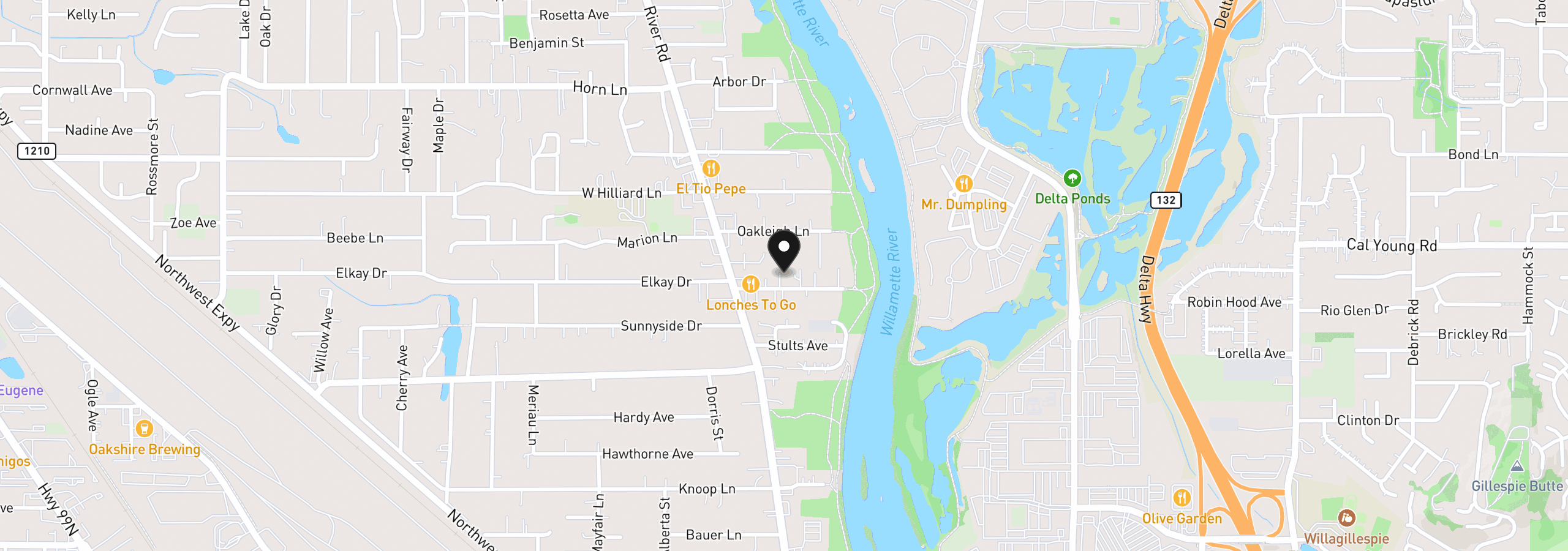 Map showing the location of 109 McClure Ln, Eugene, OR 97404
