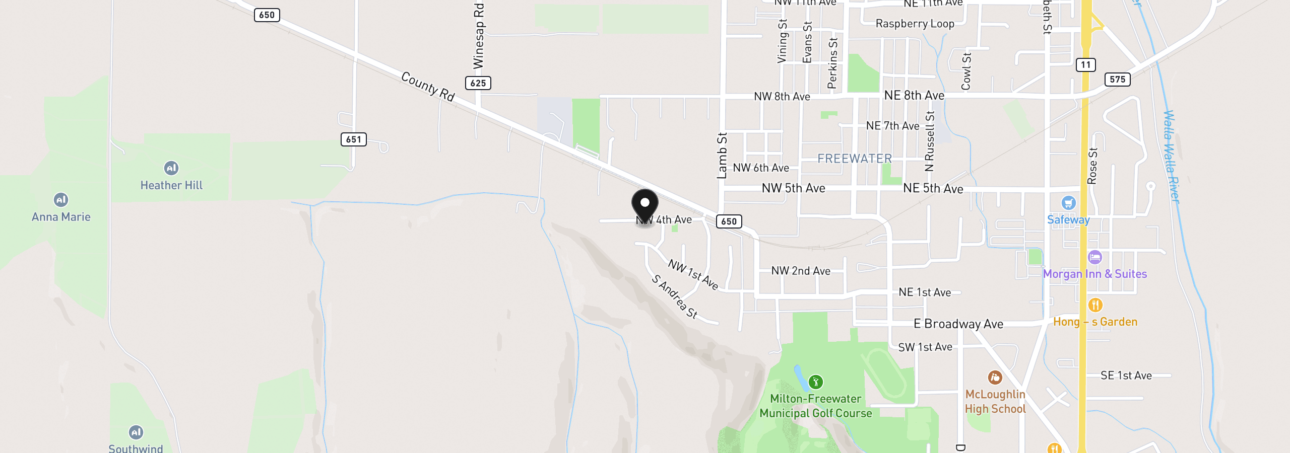 Map showing the location of 531 NW 4th Ave, Milton-Freewater, OR 97862