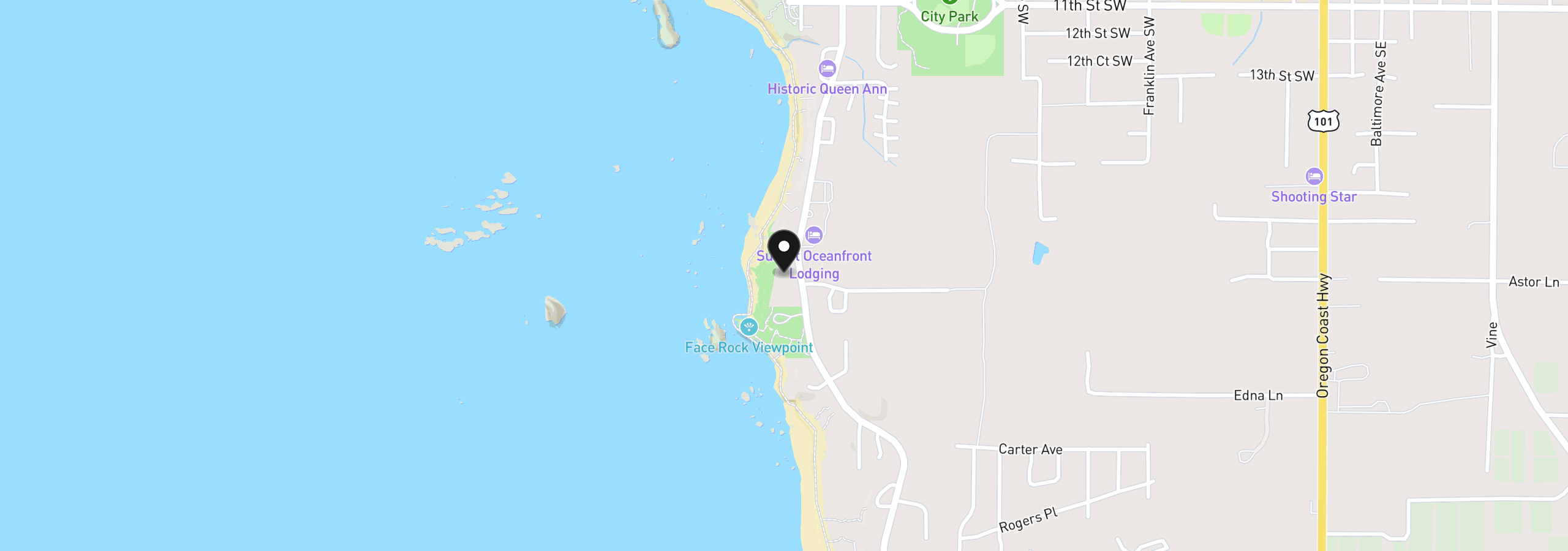 Map showing the location of 1950 Beach Loop Dr SW, Bandon, OR 97411