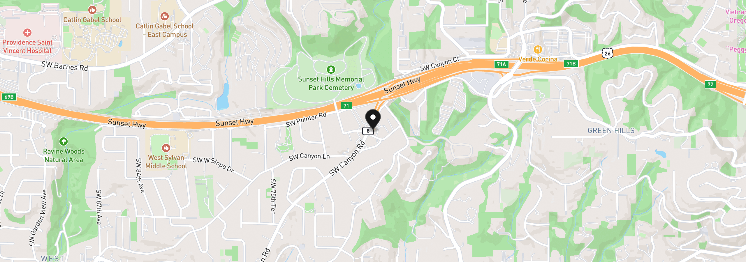 Map showing the location of 6802 SW Canyon Rd, Portland, OR 97225