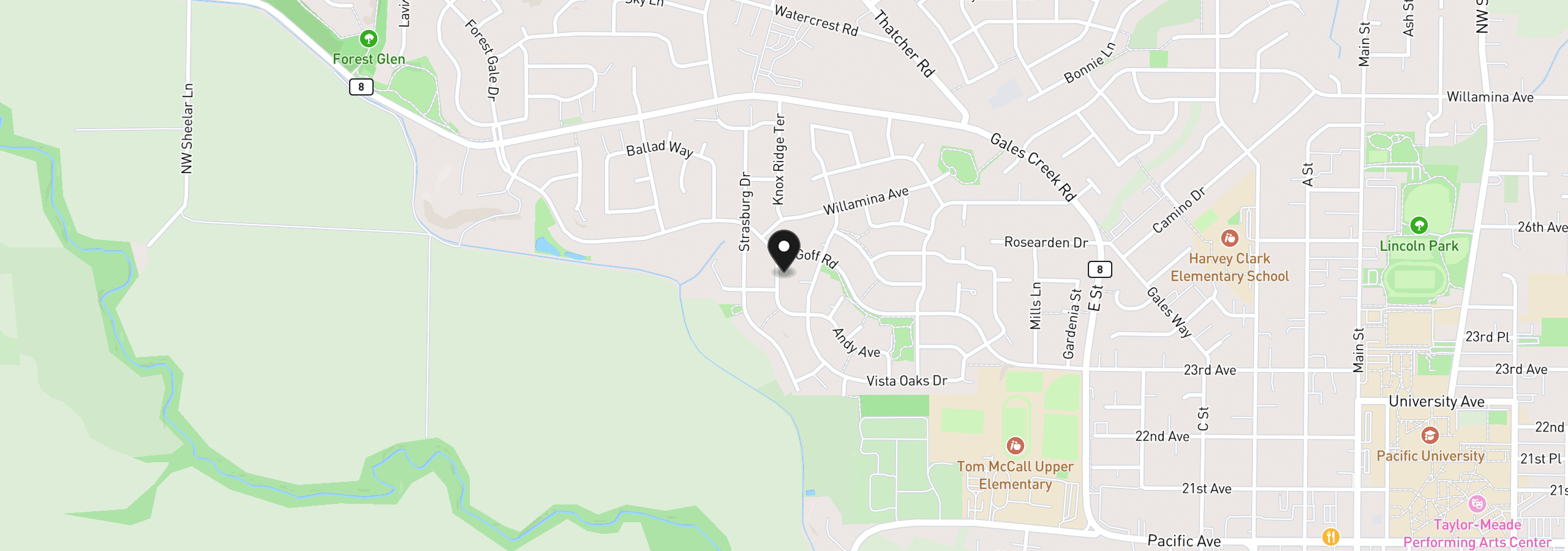 Map showing the location of 2519 Forge Dr, Forest Grove, OR 97116