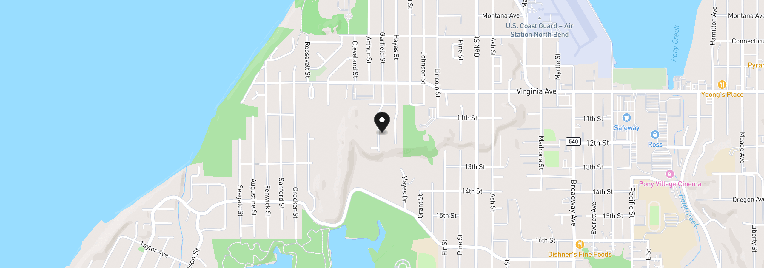 Map showing the location of 2165 Garfield St, North Bend, OR 97459