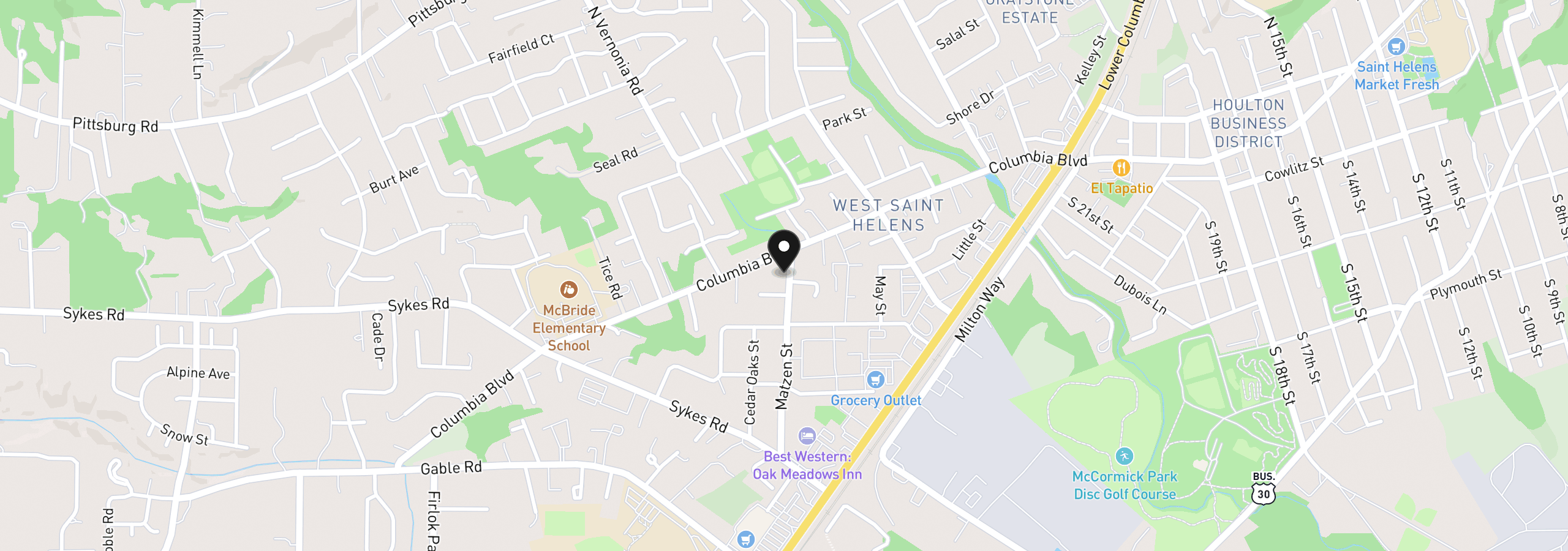 Map showing the location of 555 Matzen St, St. Helens, OR 97051