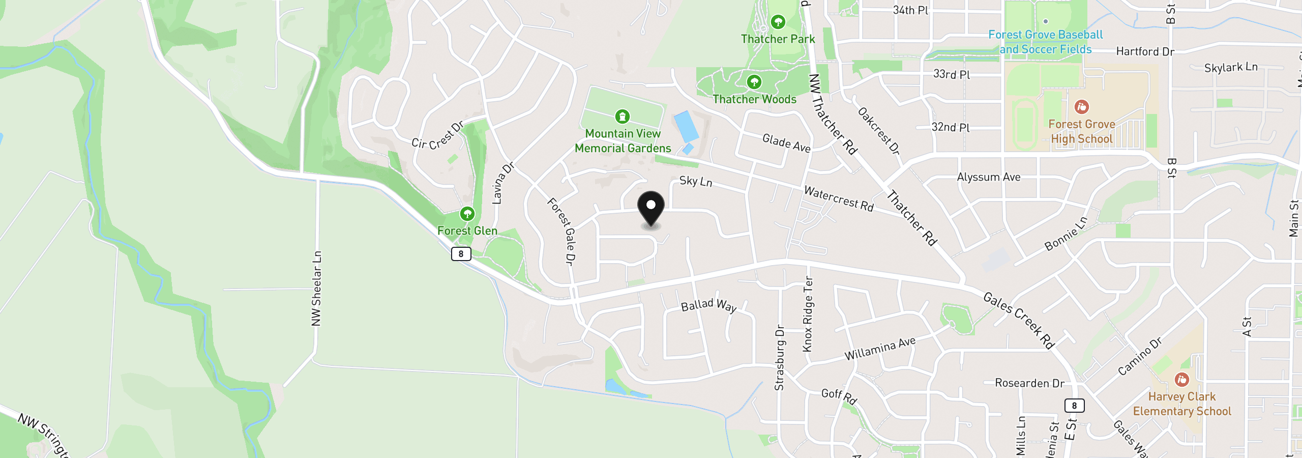 Map showing the location of 405 Blue Jay Ave, Forest Grove, OR 97116