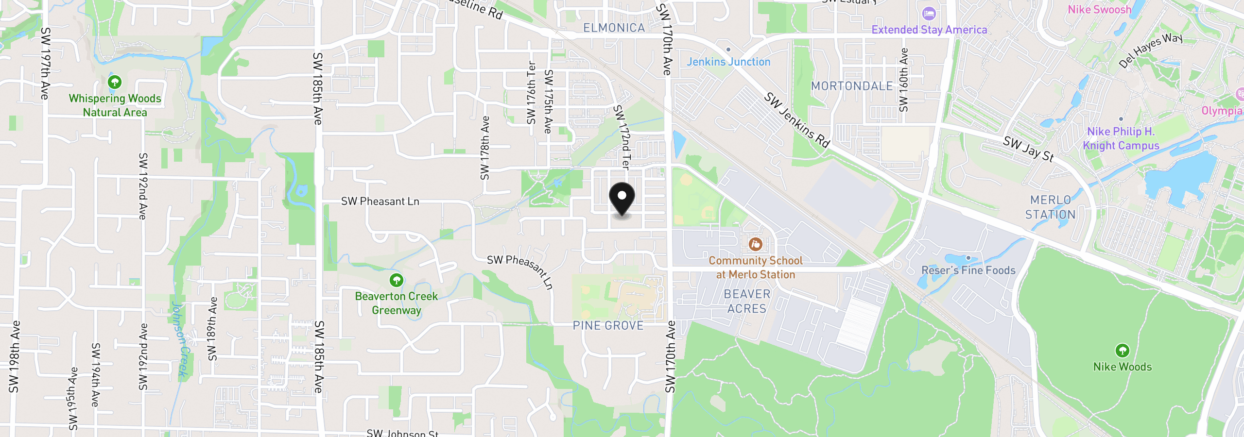 Map showing the location of 17212 SW Pleasanton Ln, Beaverton, OR 97003