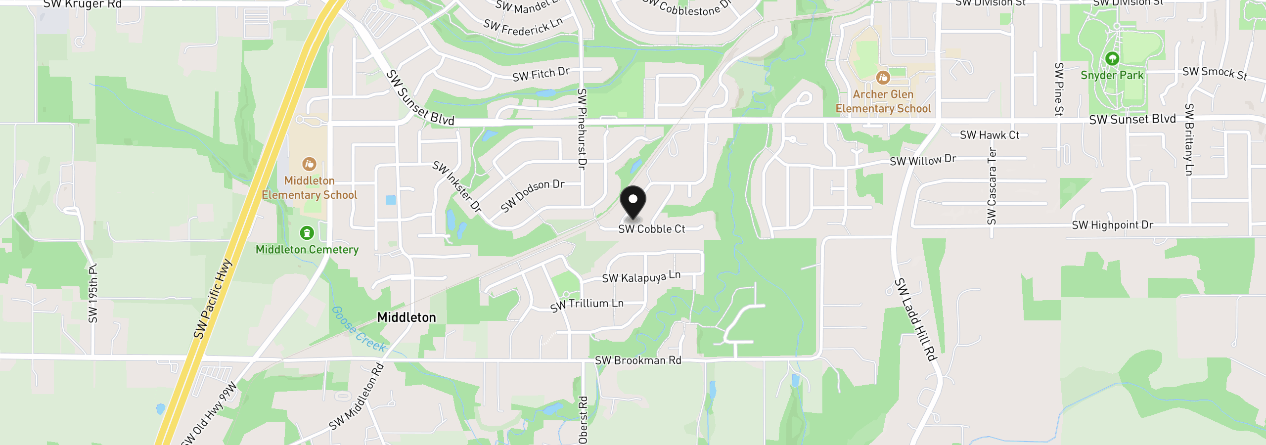 Map showing the location of 17315 SW Cobble Ct, Sherwood, OR 97140