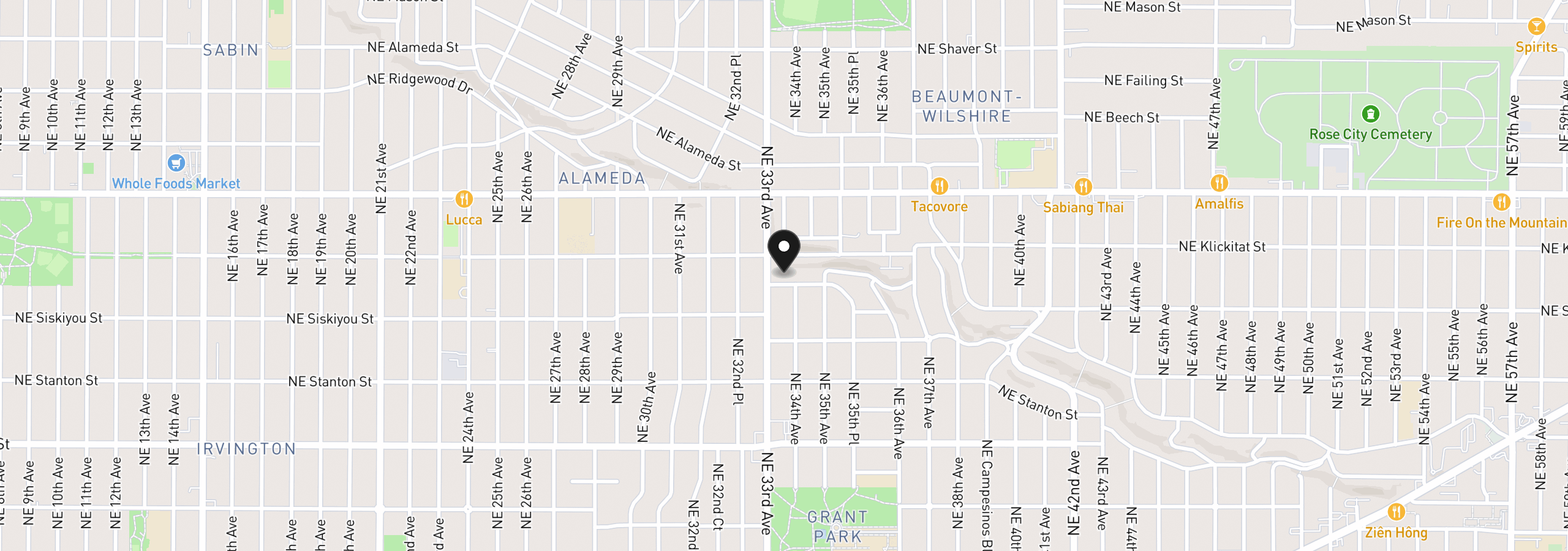 Map showing the location of 3325 NE Siskiyou St, Portland, OR 97212