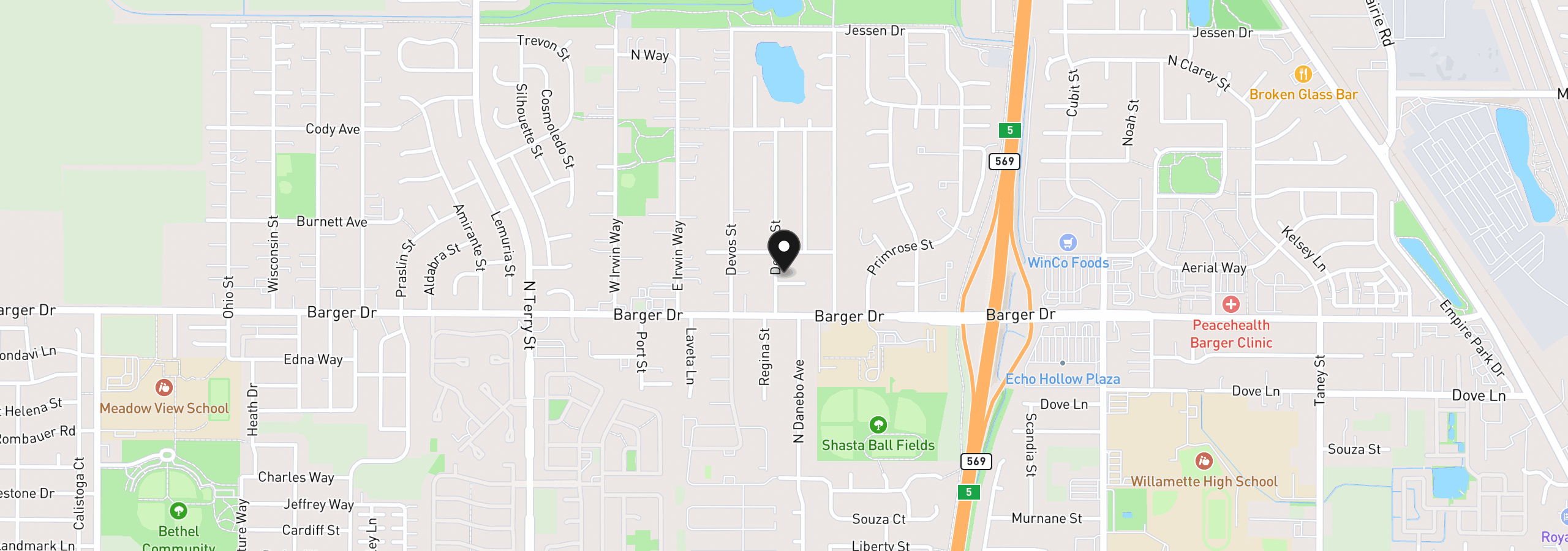 Map showing the location of 4687 Leona Ct, Eugene, OR 97402