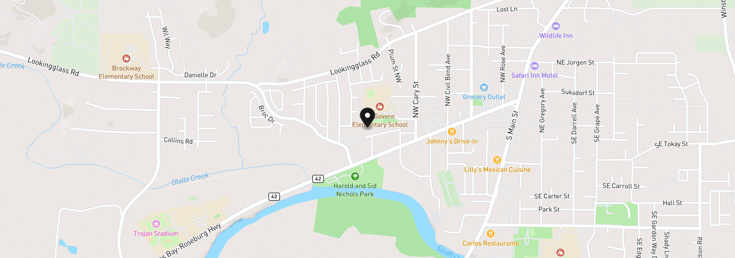 Map showing the location of 669 NW T St, Winston, OR 97496
