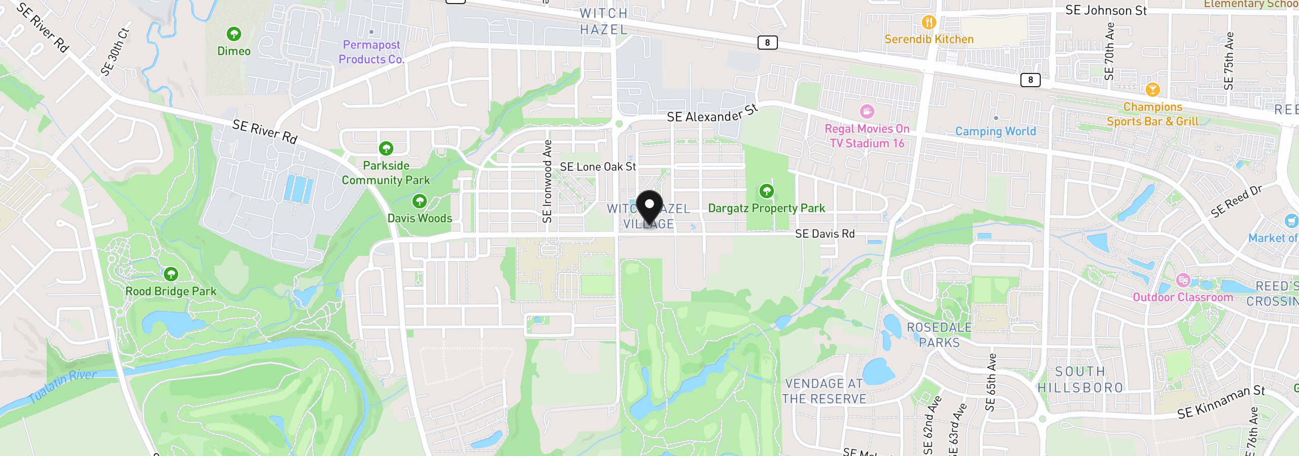 Map showing the location of 5105 SE Davis Rd, Hillsboro, OR 97123